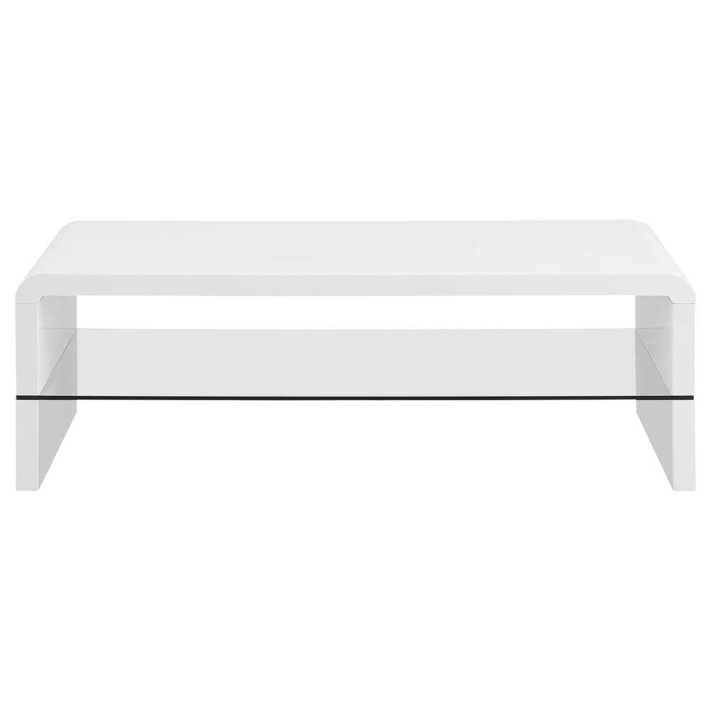 Airell Rectangular Coffee Table with Glass Shelf White High Gloss. Picture 3