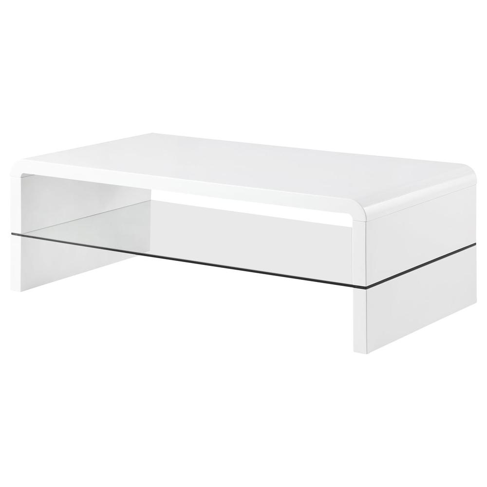Airell Rectangular Coffee Table with Glass Shelf White High Gloss. Picture 4