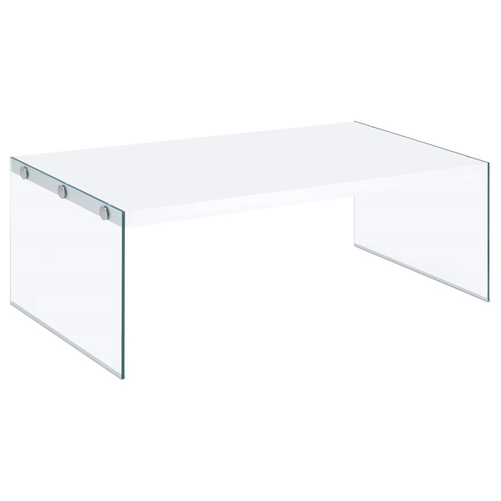 Opal Rectangular Coffee Table With Clear Glass Legs White High Gloss. Picture 1
