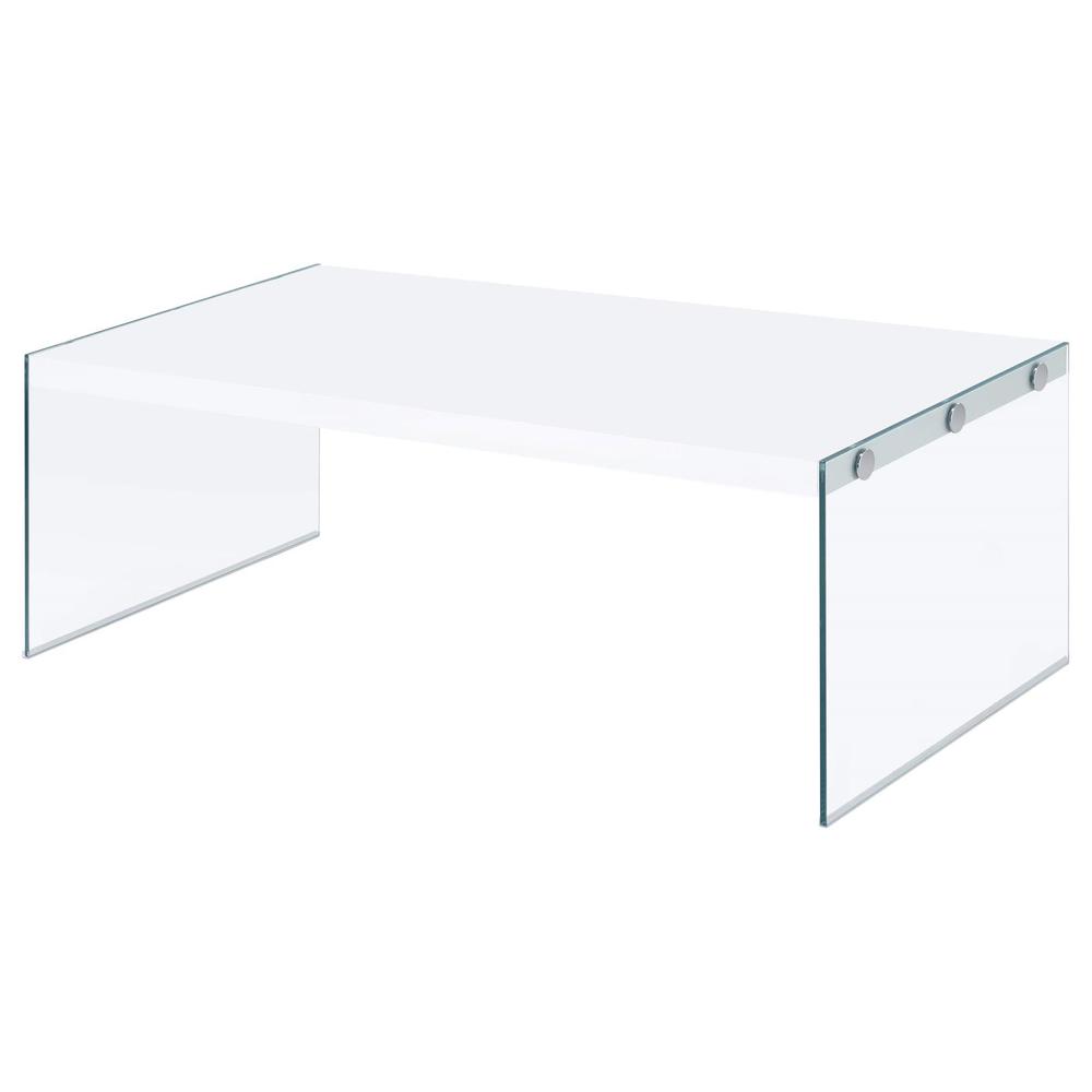 Opal Rectangular Coffee Table With Clear Glass Legs White High Gloss. Picture 3