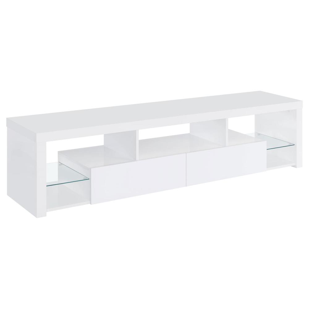 Jude 2-drawer 71" TV Stand With Shelving White High Gloss. Picture 1