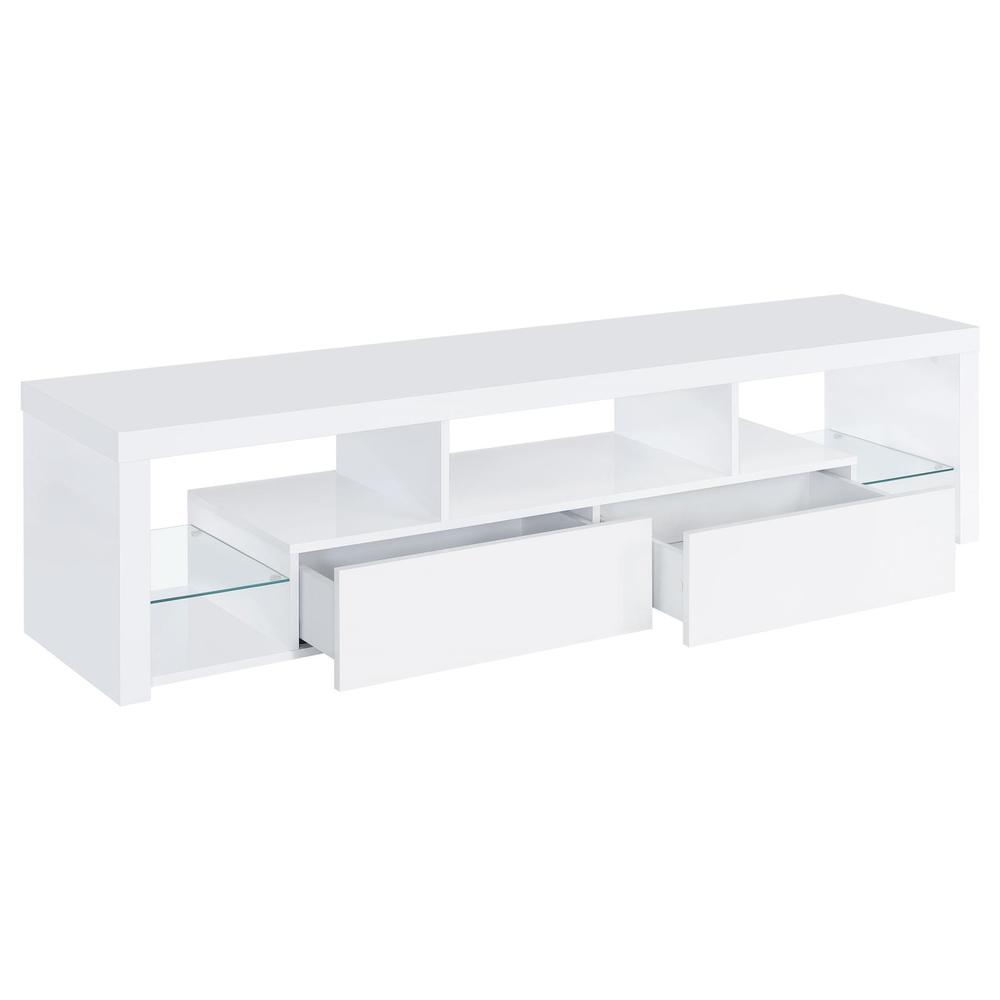 Jude 2-drawer 71" TV Stand With Shelving White High Gloss. Picture 2