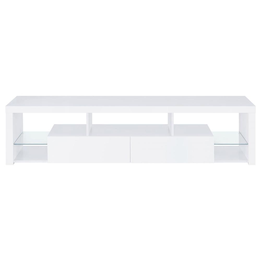 Jude 2-drawer 71" TV Stand With Shelving White High Gloss. Picture 3