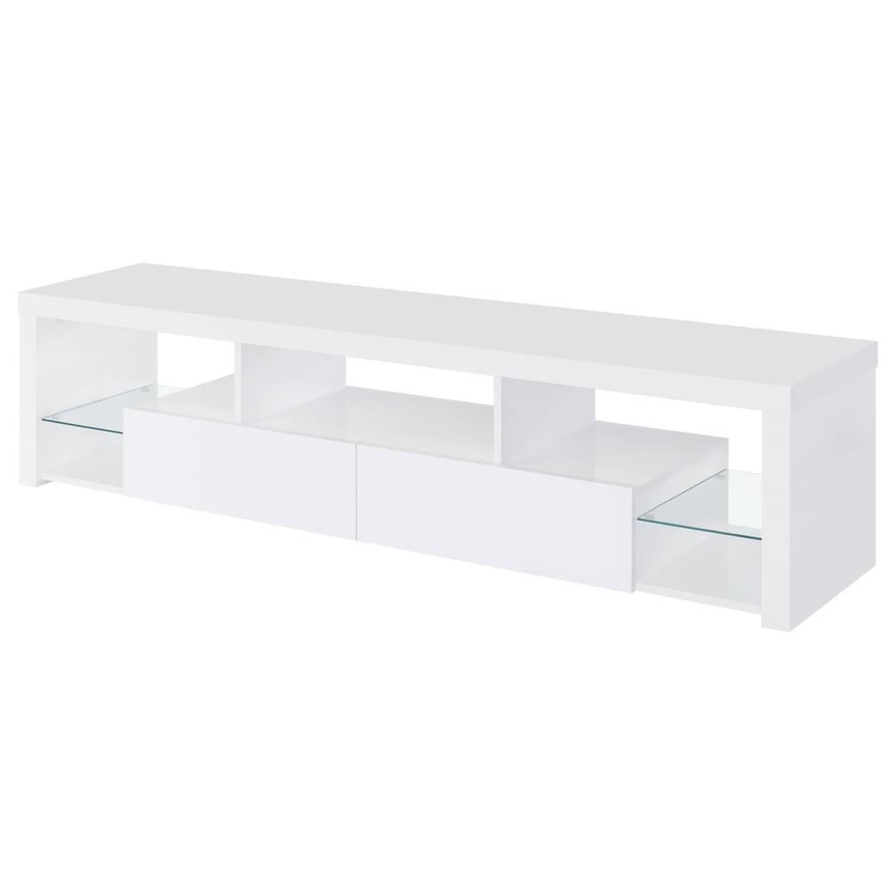 Jude 2-drawer 71" TV Stand With Shelving White High Gloss. Picture 4