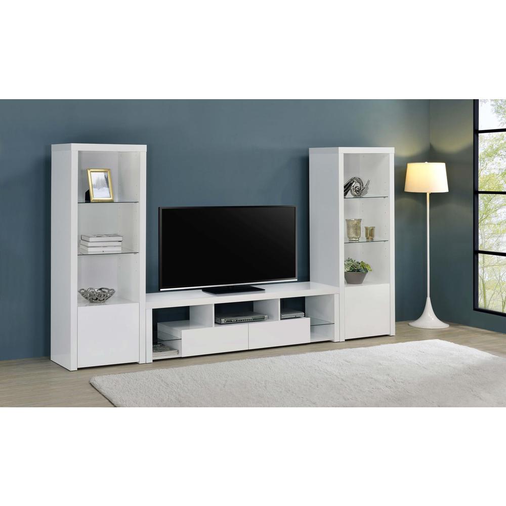 Jude 2-drawer 71" TV Stand With Shelving White High Gloss. Picture 14