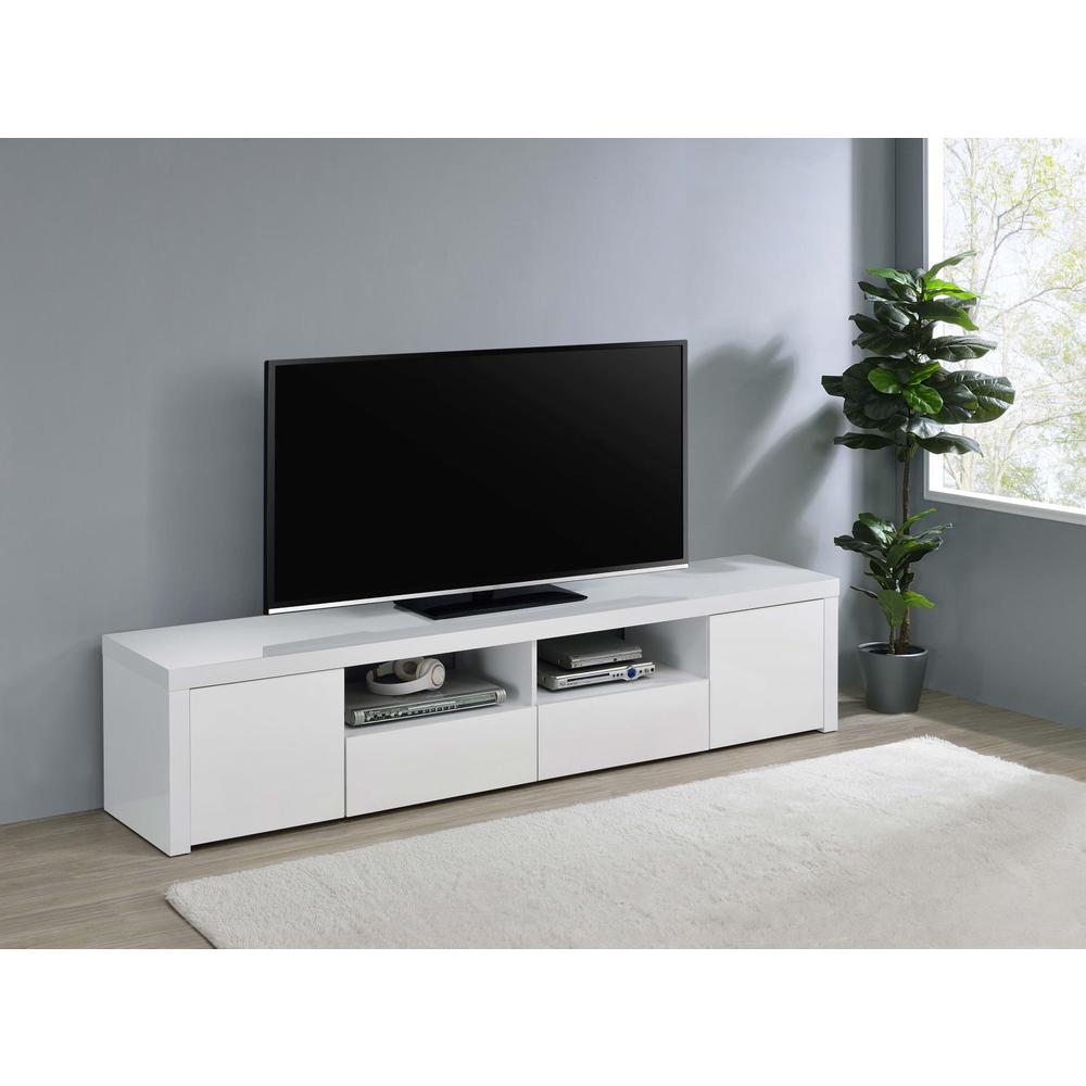 Jude 2-door 79" TV Stand With Drawers White High Gloss. Picture 14