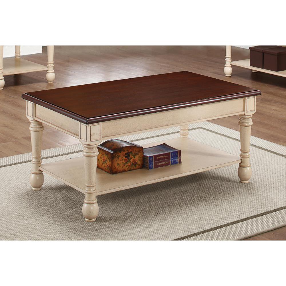 Layla Rectangular Coffee Table Dark Cherry and Antique White. Picture 1