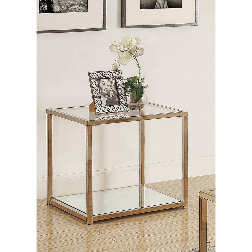 Cora End Table with Mirror Shelf Chocolate Chrome. Picture 1