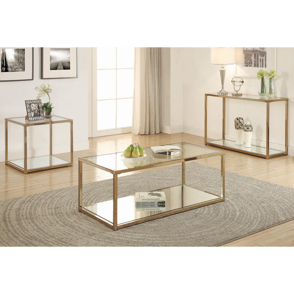 Cora End Table with Mirror Shelf Chocolate Chrome. Picture 4