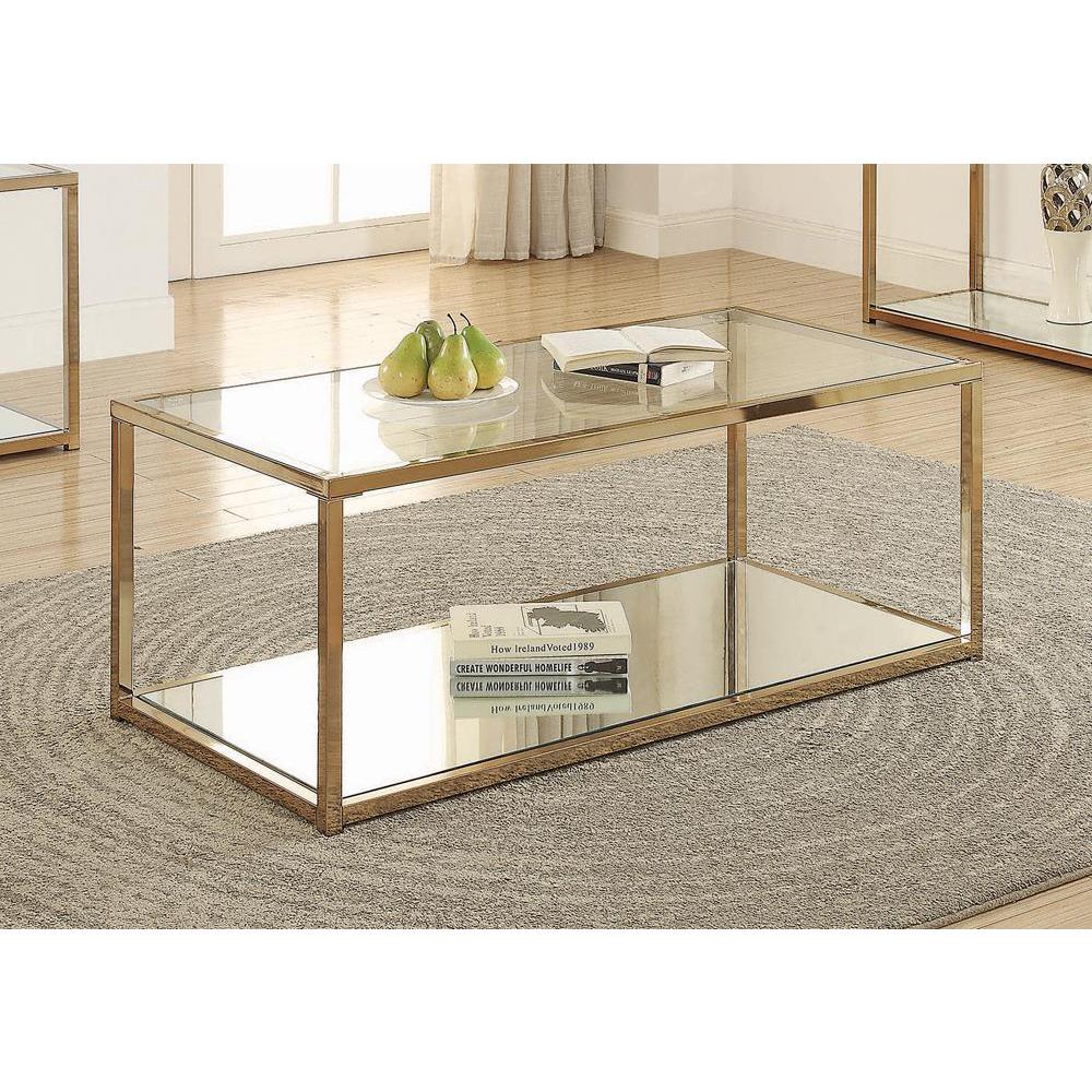 Cora Coffee Table with Mirror Shelf Chocolate Chrome. Picture 1
