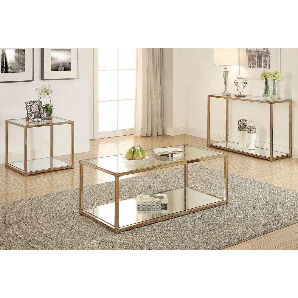 Cora Coffee Table with Mirror Shelf Chocolate Chrome. Picture 4