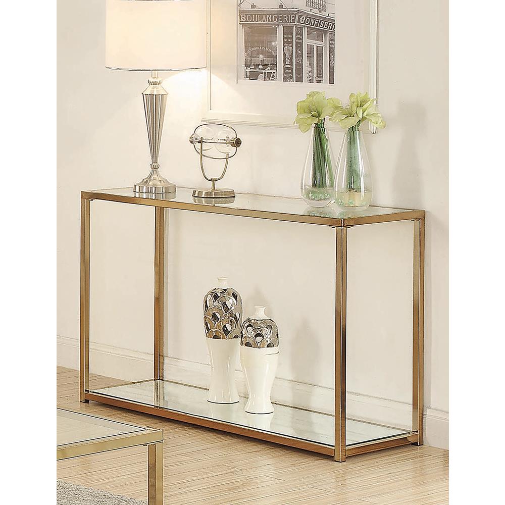 Cora Sofa Table with Mirror Shelf Chocolate Chrome. Picture 1