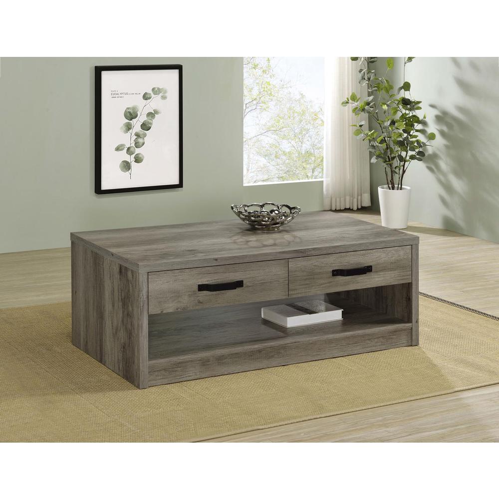 Felix 2-drawer Rectangular Engineered Wood Coffee Table Grey Driftwood. Picture 11