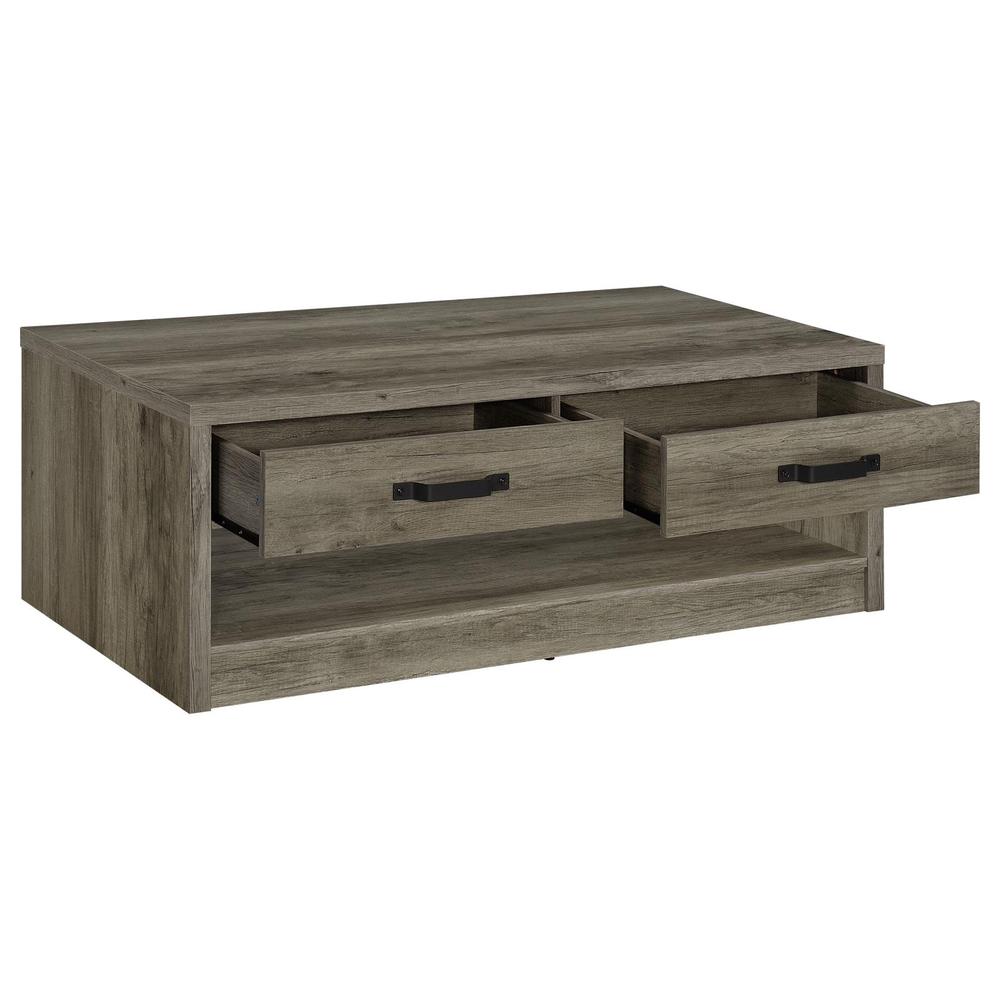 Felix 2-drawer Rectangular Engineered Wood Coffee Table Grey Driftwood. Picture 2