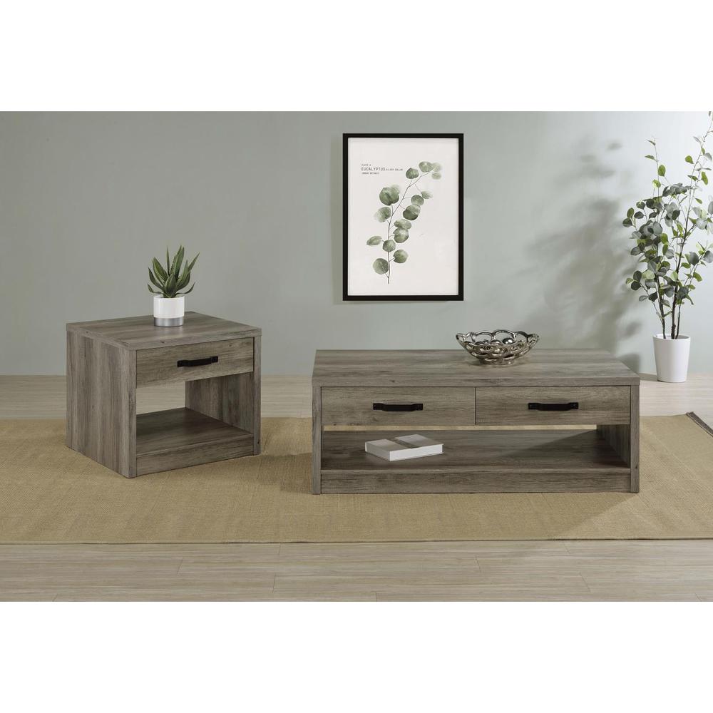 Felix 2-drawer Rectangular Engineered Wood Coffee Table Grey Driftwood. Picture 10