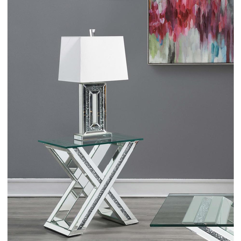 Bonnie X-base Rectangle Glass Top End Table Mirror. Picture 1