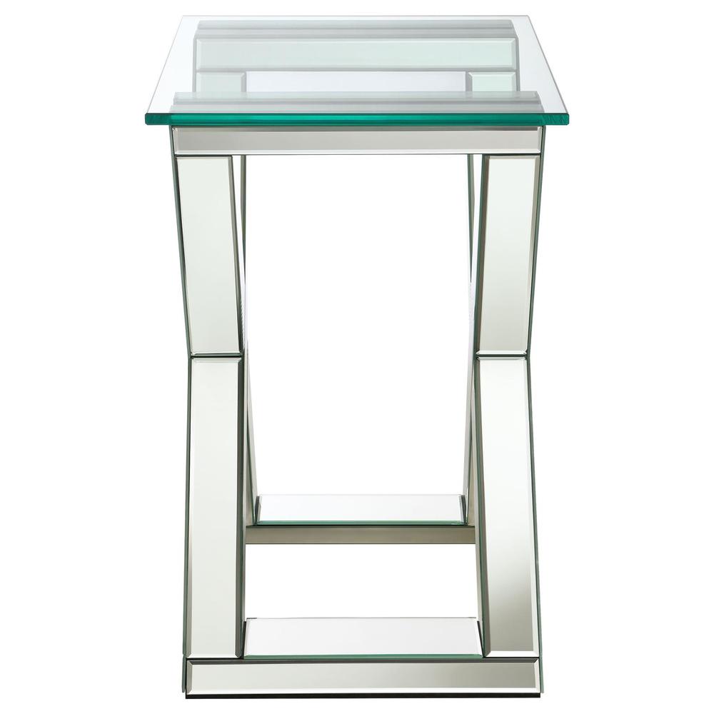 Bonnie X-base Rectangle Glass Top End Table Mirror. Picture 4