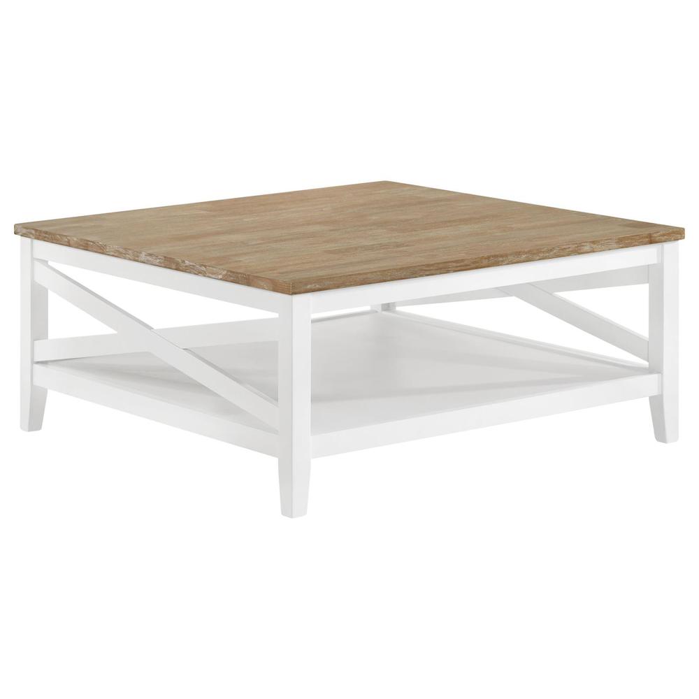 Maisy Square Wooden Coffee Table With Shelf Brown and White. Picture 1
