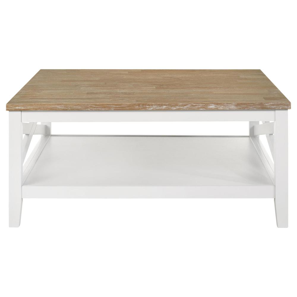 Maisy Square Wooden Coffee Table With Shelf Brown and White. Picture 2