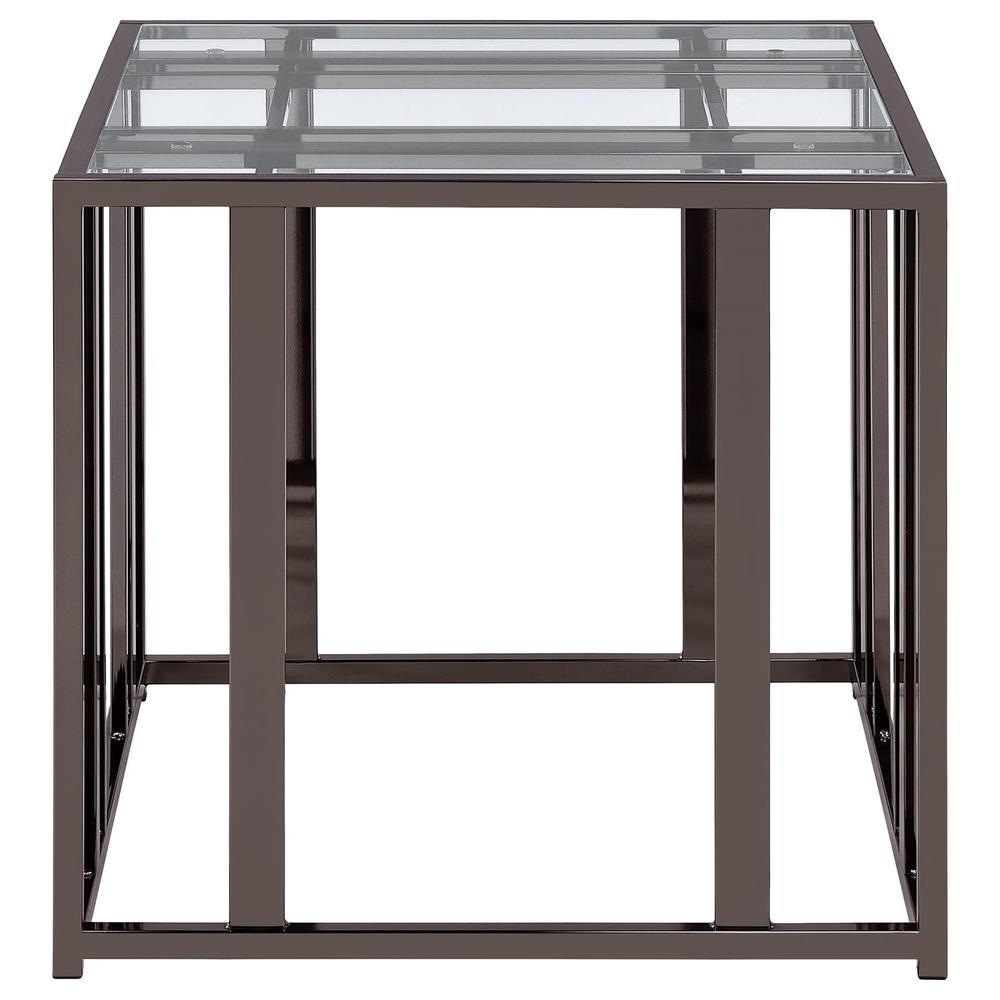 Adri Rectangular Glass Top End Table Clear and Black Nickel. Picture 4