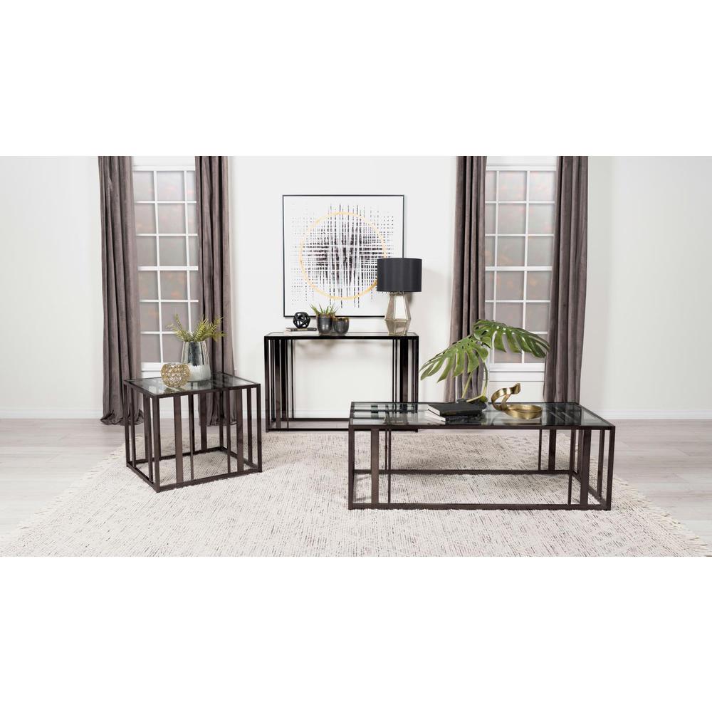 Adri Rectangular Glass Top End Table Clear and Black Nickel. Picture 11