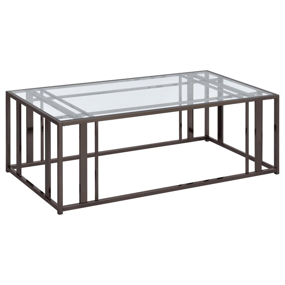 Adri Rectangular Glass Top Coffee Table Clear and Black Nickel. Picture 1