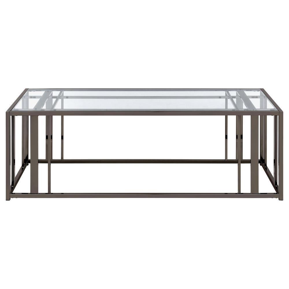 Adri Rectangular Glass Top Coffee Table Clear and Black Nickel. Picture 2