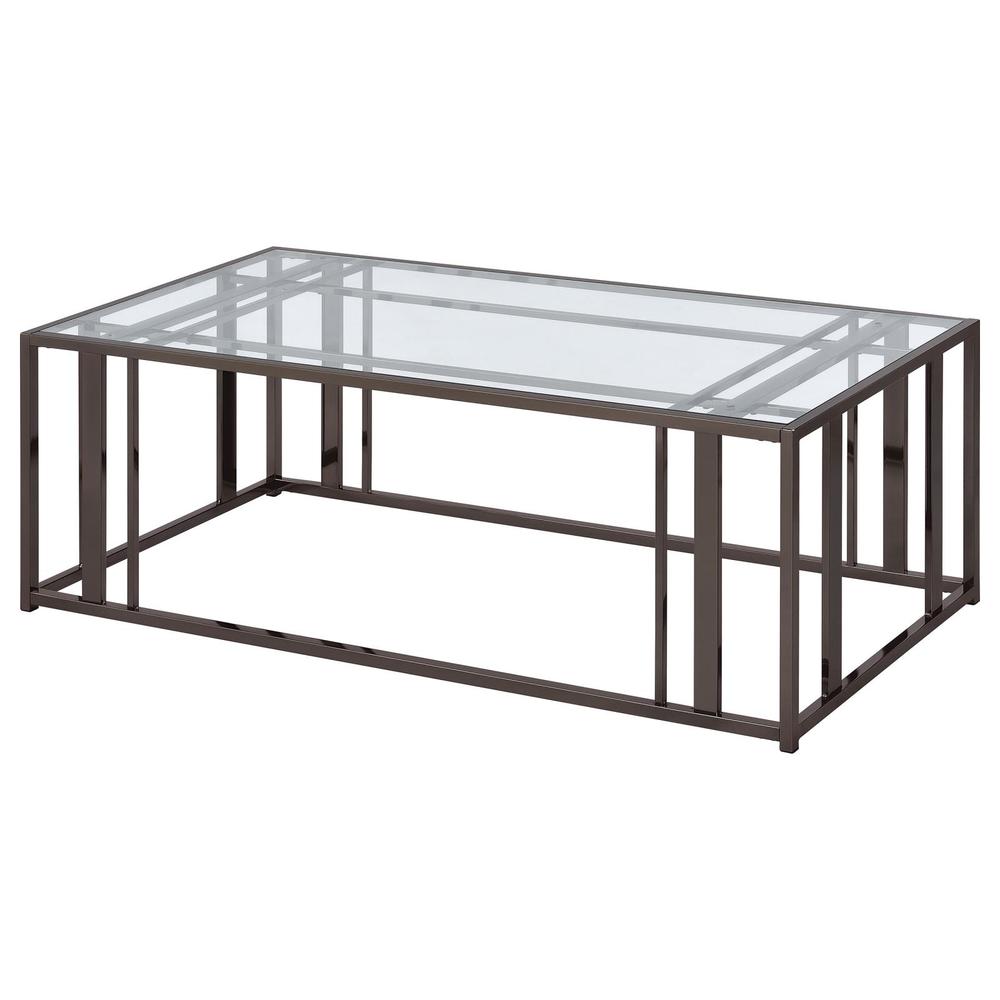 Adri Rectangular Glass Top Coffee Table Clear and Black Nickel. Picture 3