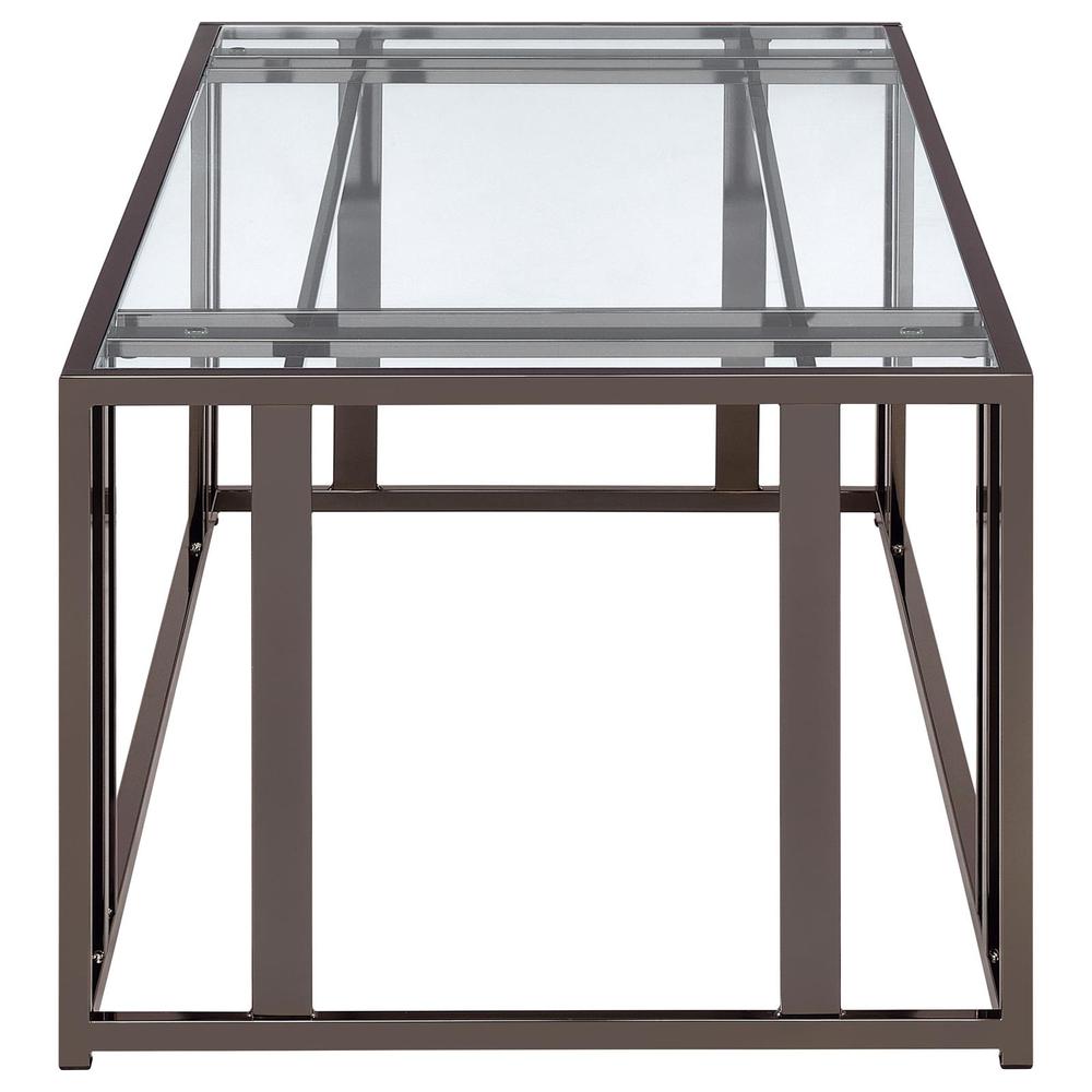 Adri Rectangular Glass Top Coffee Table Clear and Black Nickel. Picture 4