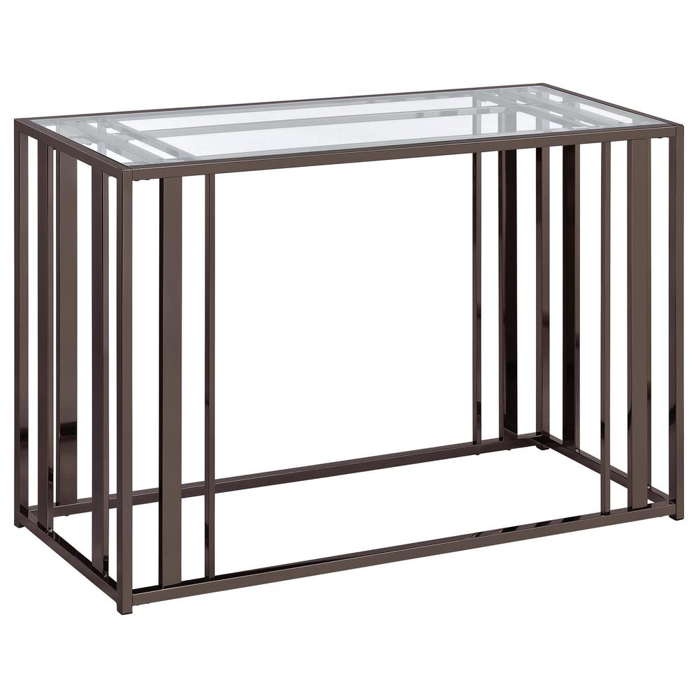 Adri Rectangular Glass Top Sofa Table Clear and Black Nickel. Picture 1