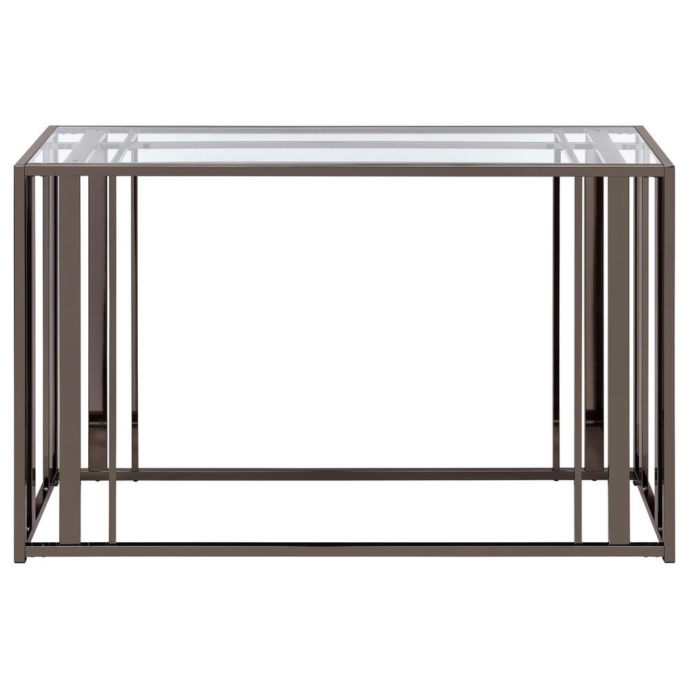 Adri Rectangular Glass Top Sofa Table Clear and Black Nickel. Picture 2