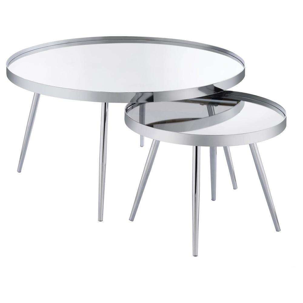 Kaelyn 2-Piece Round Mirror Top Nesting Coffee Table Chrome. Picture 1