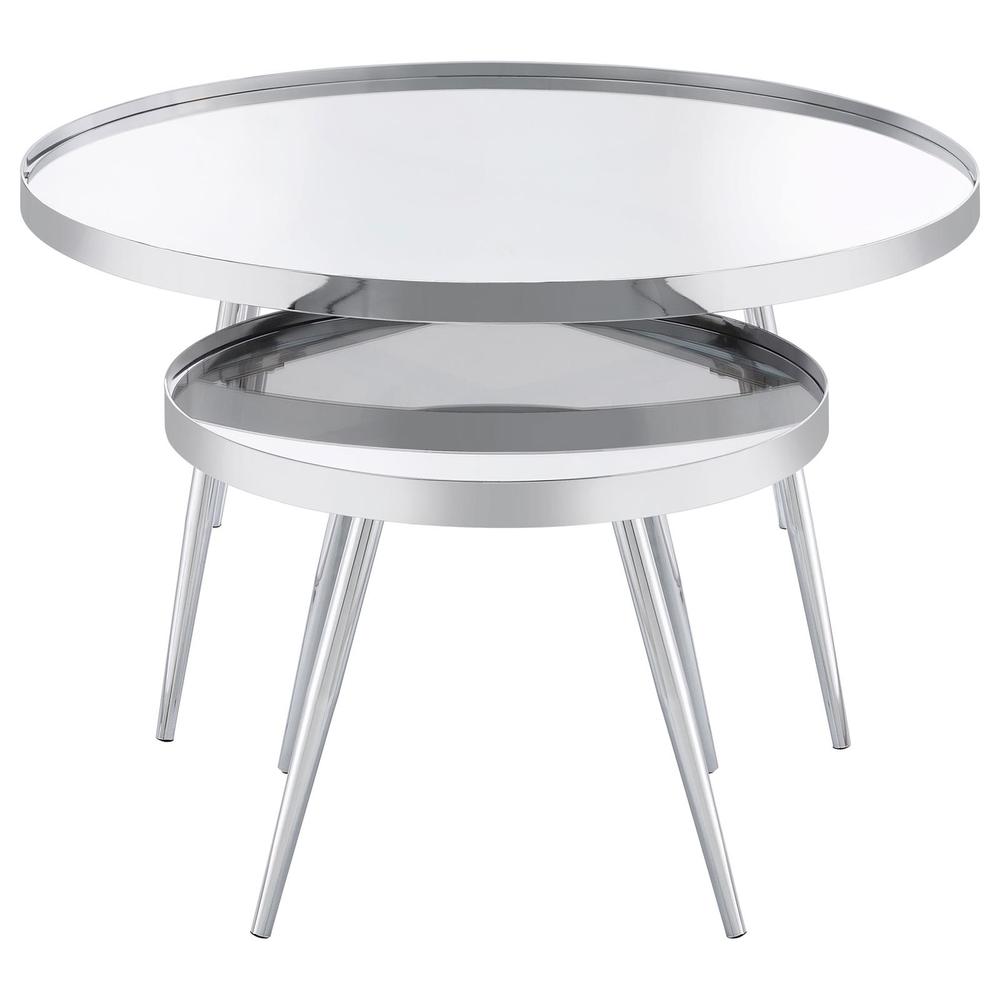 Kaelyn 2-Piece Round Mirror Top Nesting Coffee Table Chrome. Picture 2