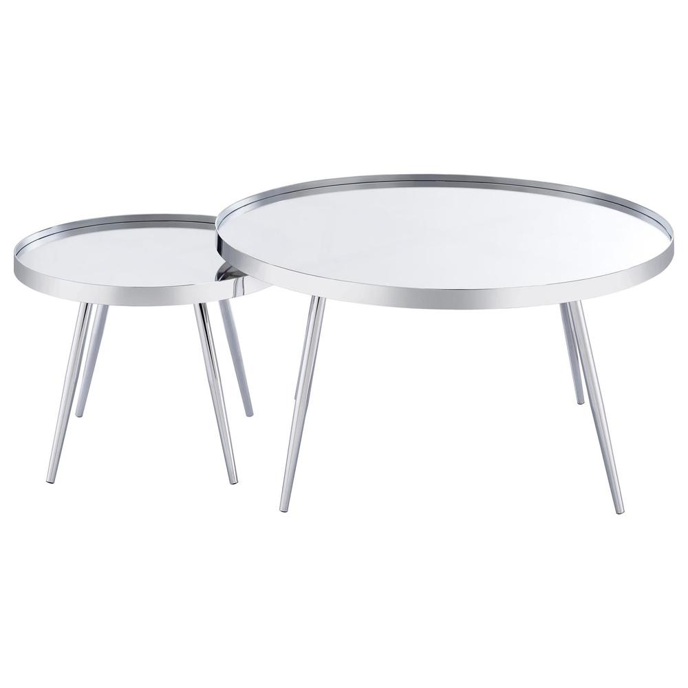 Kaelyn 2-Piece Round Mirror Top Nesting Coffee Table Chrome. Picture 4