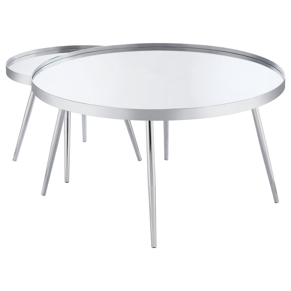 Kaelyn 2-Piece Round Mirror Top Nesting Coffee Table Chrome. Picture 5