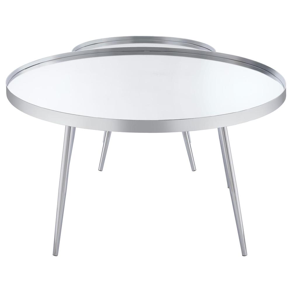 Kaelyn 2-Piece Round Mirror Top Nesting Coffee Table Chrome. Picture 6