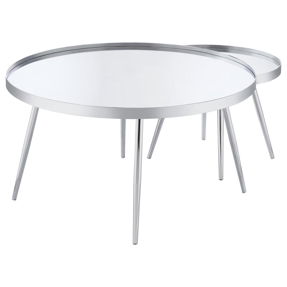 Kaelyn 2-Piece Round Mirror Top Nesting Coffee Table Chrome. Picture 7