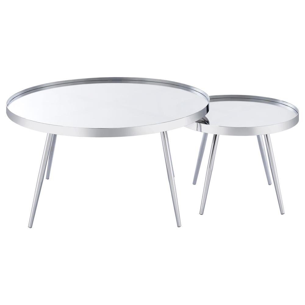 Kaelyn 2-Piece Round Mirror Top Nesting Coffee Table Chrome. Picture 8