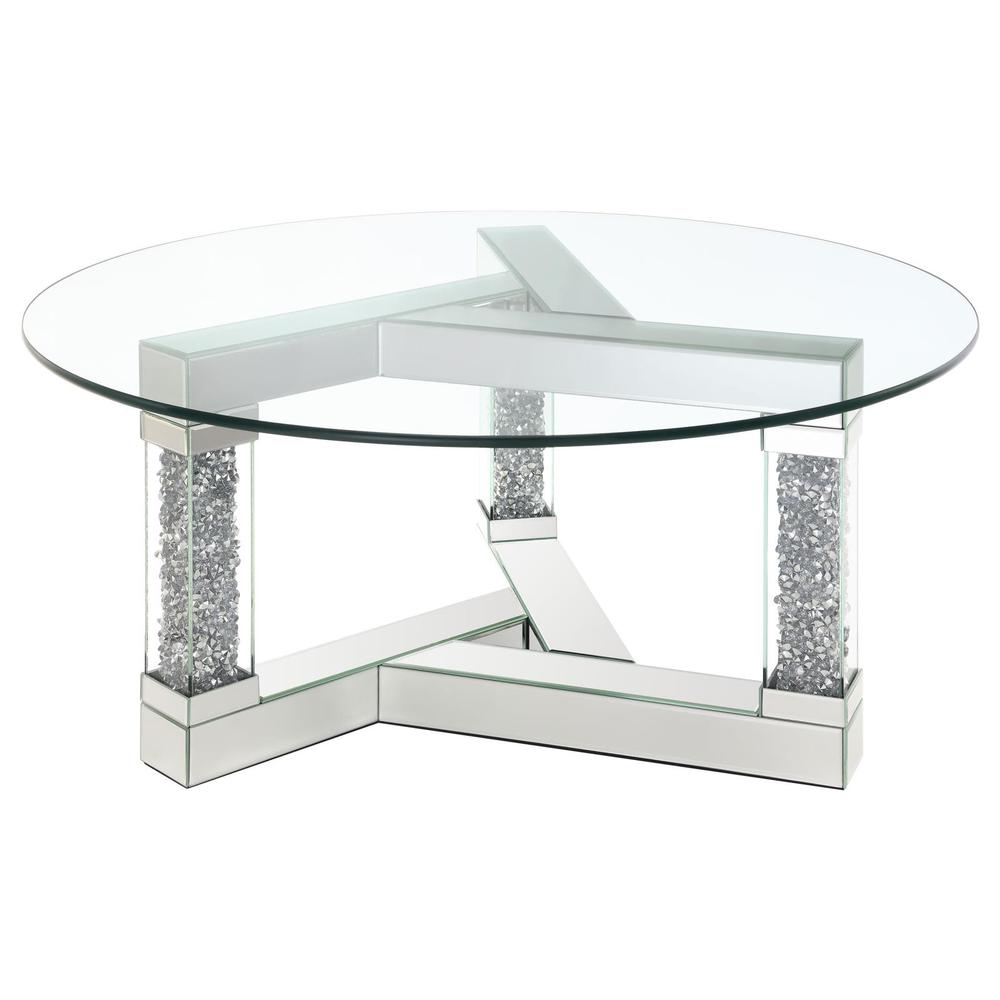 Octave Square Post Legs Round Coffee Table Mirror. Picture 3