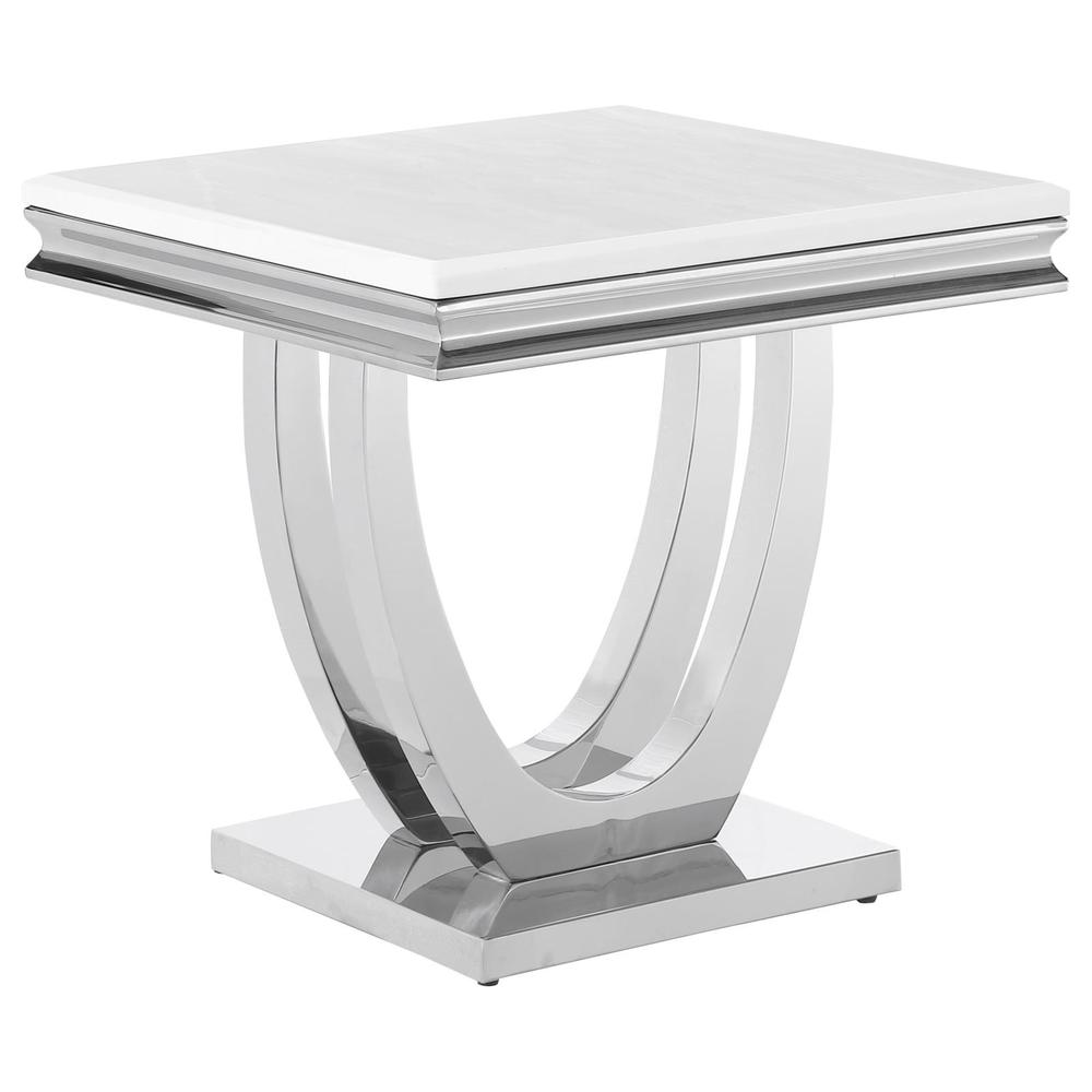 Kerwin U-base Square End Table White and Chrome. Picture 2
