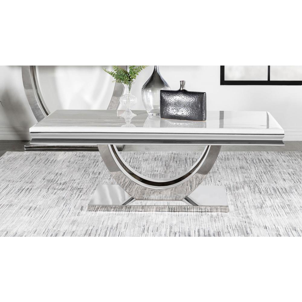 Kerwin U-base Rectangle Coffee Table White and Chrome. Picture 1