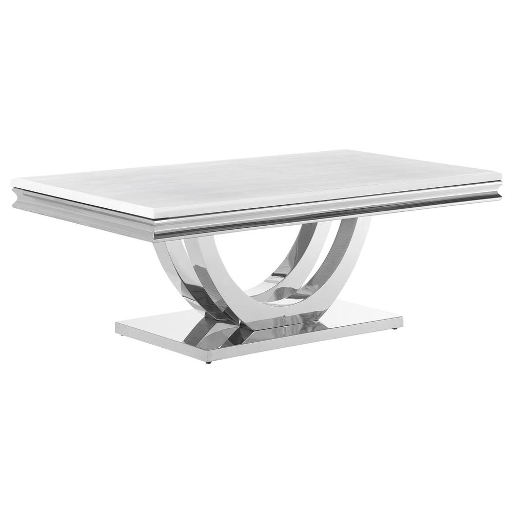 Kerwin U-base Rectangle Coffee Table White and Chrome. Picture 2