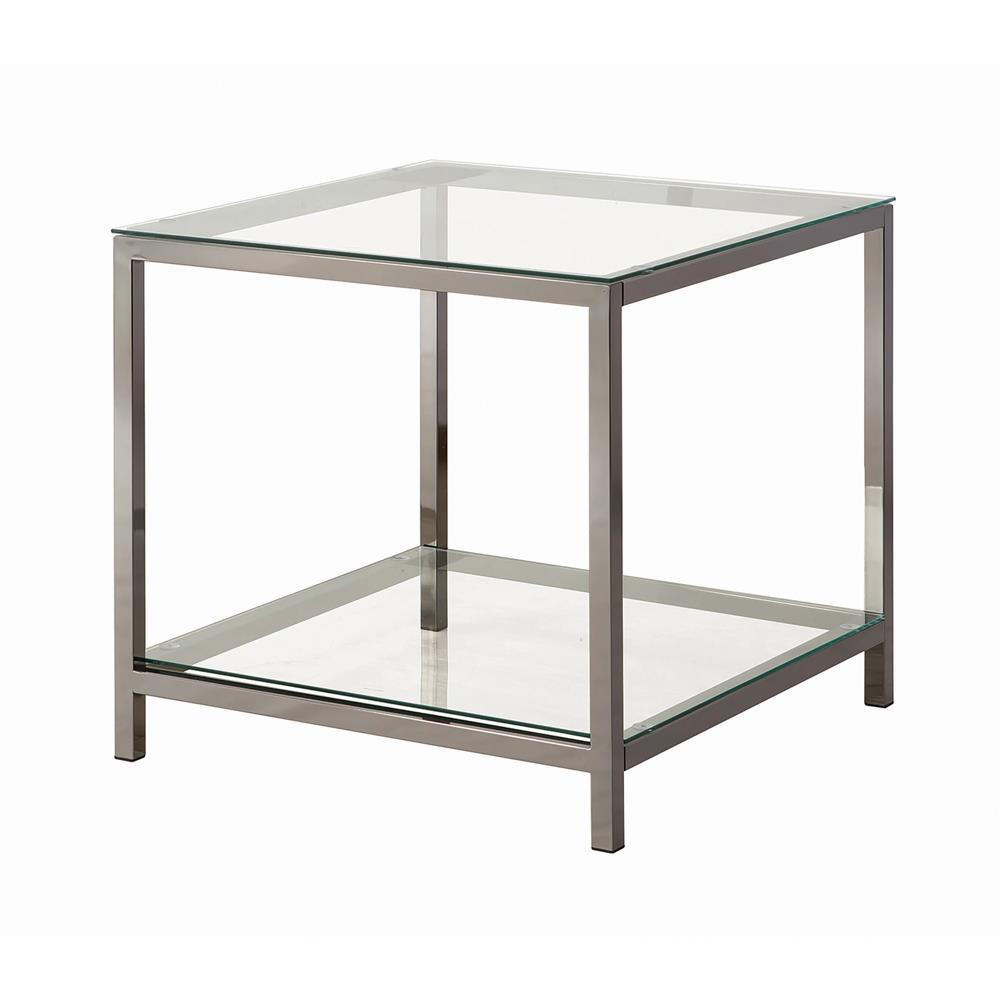 Trini End Table with Glass Shelf Black Nickel. Picture 2