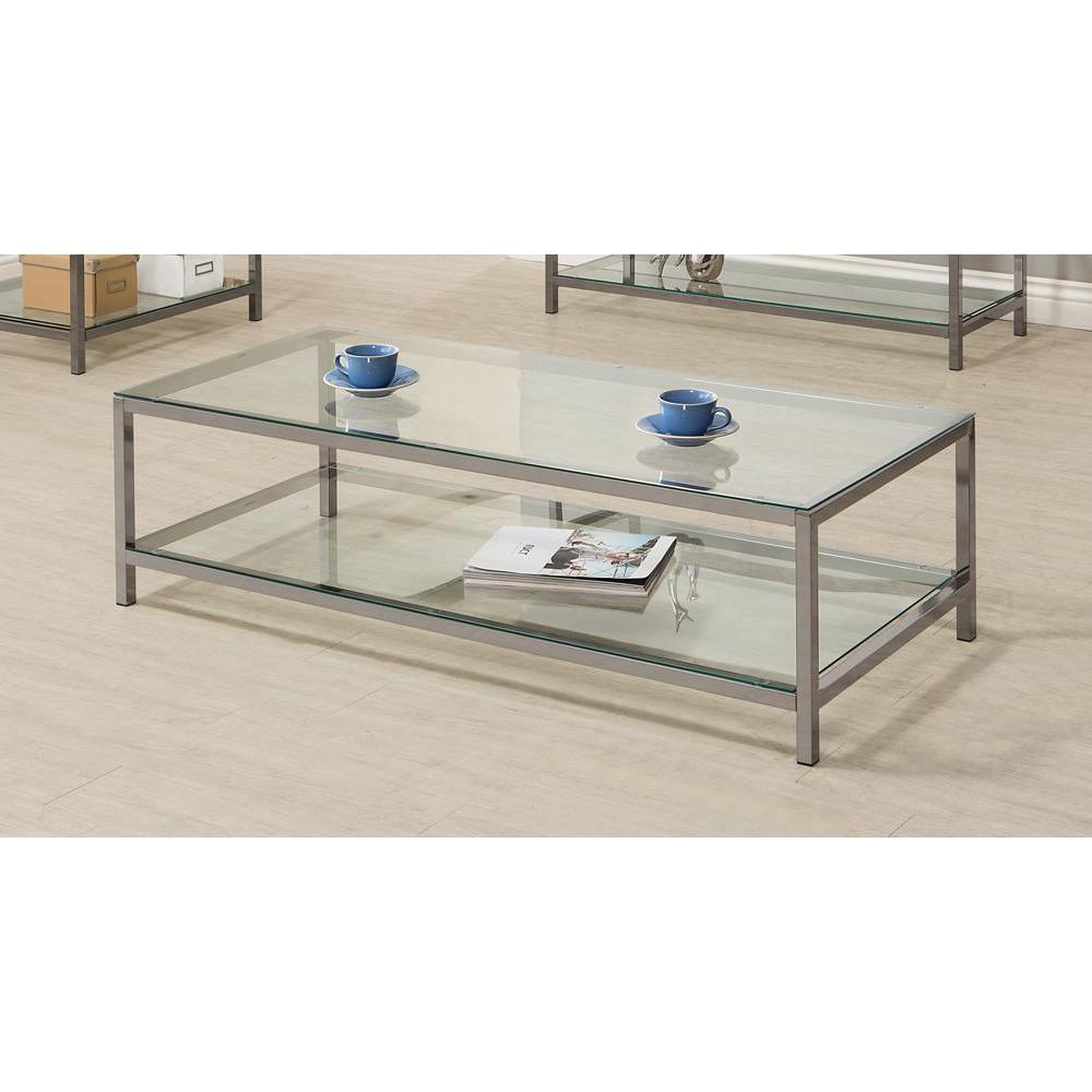 Trini Coffee Table with Glass Shelf Black Nickel. Picture 1