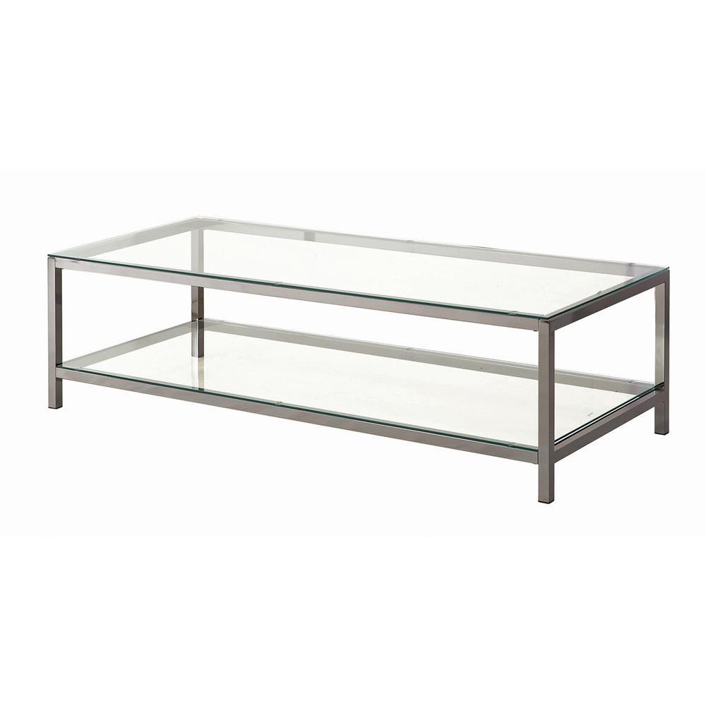 Trini Coffee Table with Glass Shelf Black Nickel. Picture 2