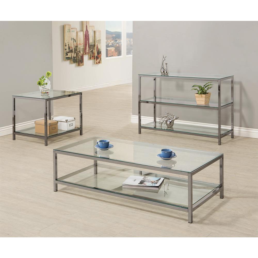 Trini Coffee Table with Glass Shelf Black Nickel. Picture 3