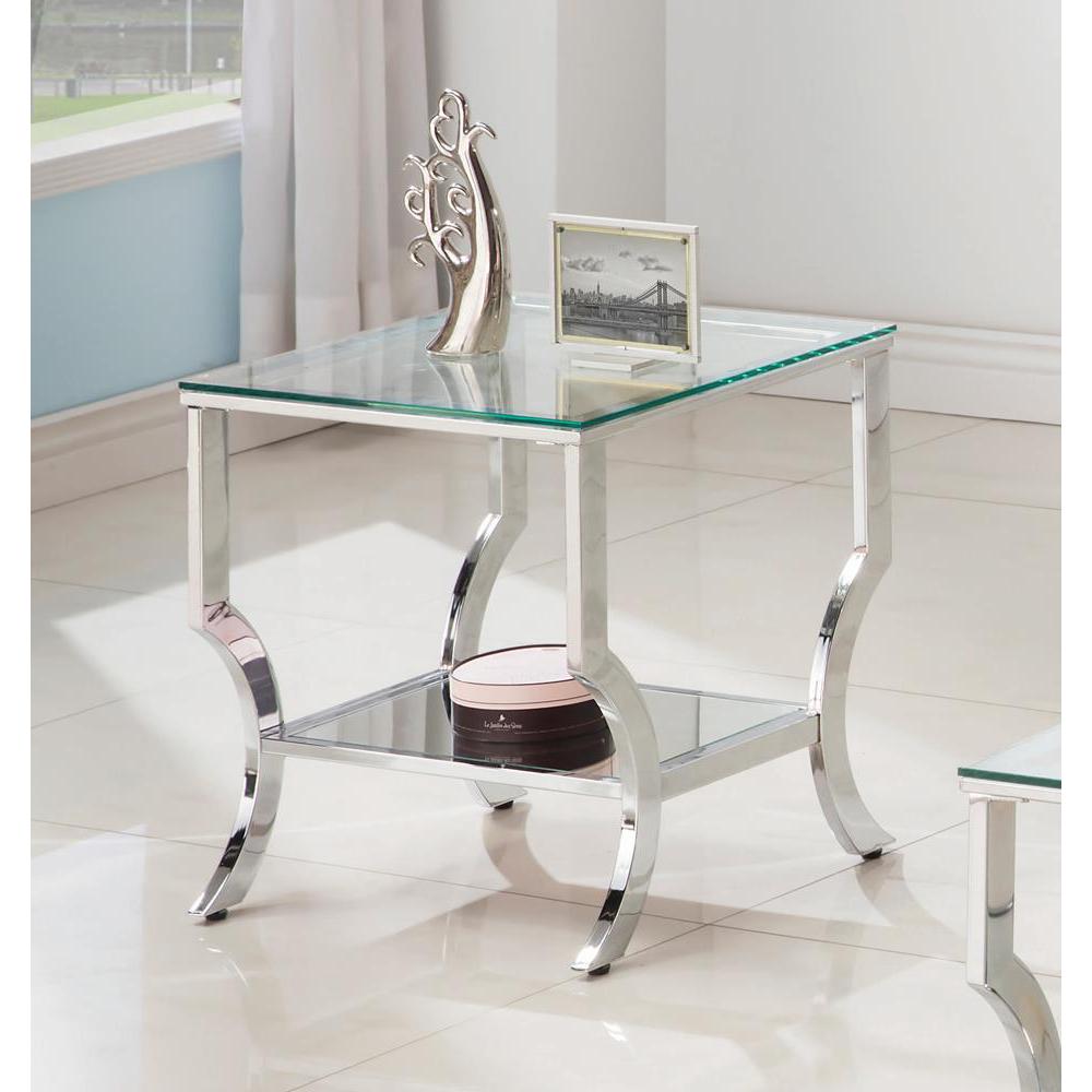 Saide Square End Table with Mirrored Shelf Chrome. Picture 1