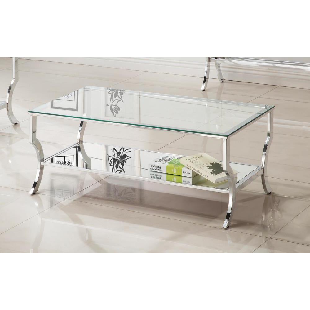 Saide Rectangular Coffee Table with Mirrored Shelf Chrome. Picture 2