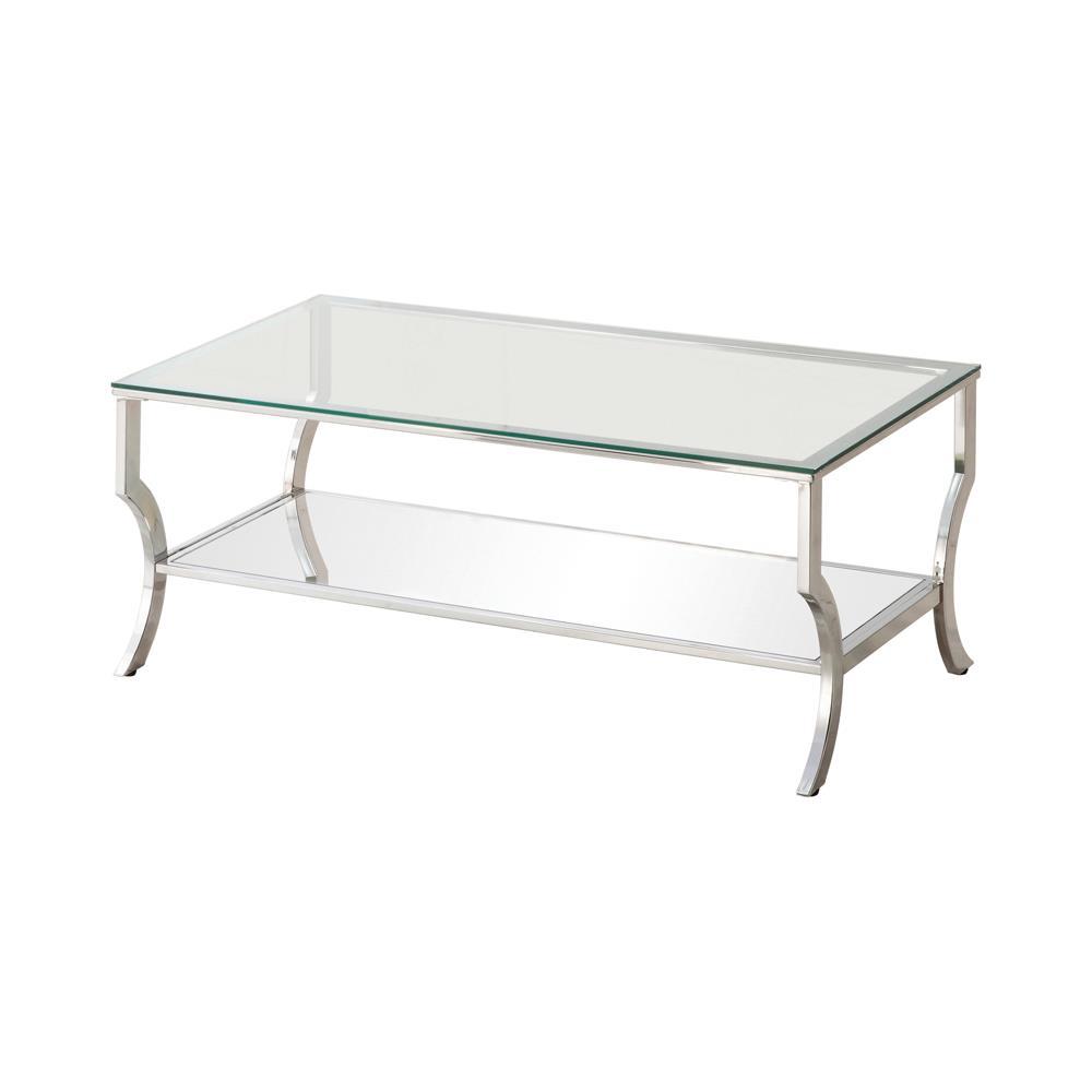 Saide Rectangular Coffee Table with Mirrored Shelf Chrome. Picture 1