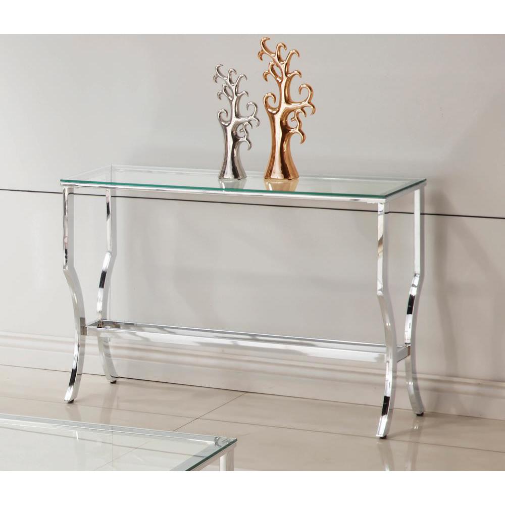 Saide Rectangular Sofa Table with Mirrored Shelf Chrome. Picture 1